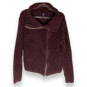 GAP Sweater Jacket Womens Knit Moto Cotton‎ Zip Red Purple Burgundy Size Large